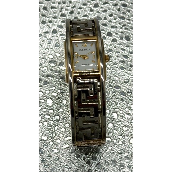Peck & Peck Accessories - Peck & Peck Women's Cuff Bangle Watch PCP419 Greek Key Two-Tone Quartz Battery
